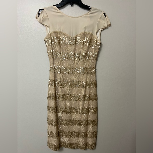 Antonio Melani sequin and silk blend  knee length Dress with Flutter Cap Sleeves - Picture 1 of 8